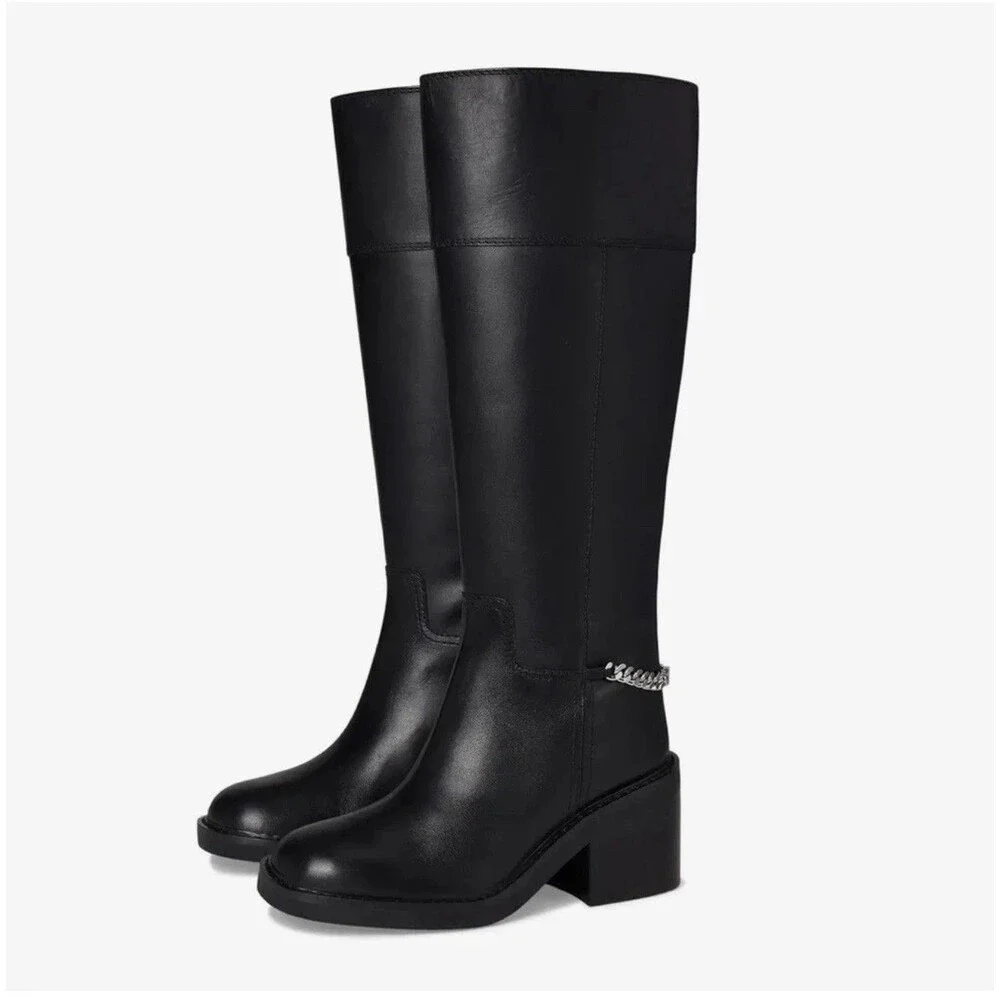 NIB MICHAEL KORS WOMEN'S LEATHER CARLISLE TALL CHARM BOOTS BLACK WIDE $325